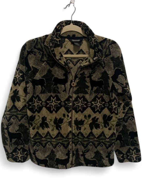 Vintage Jackets & Blazers - Vintage Barrage Fair Isle Reindeer Graphics Zip Front Fleece Jacket